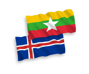 Flags of Iceland and Myanmar on a white background