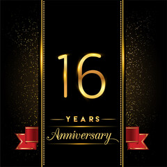 1625th anniversary logo with confetti golden colored and red ribbon isolated on black background, vector design for greeting card and invitation card.