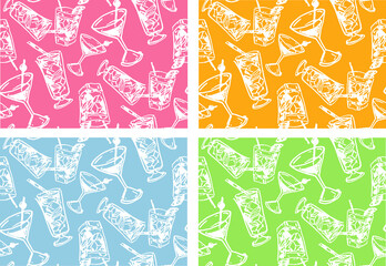 Cute hand drawn doodle cocktail pattern background - template design for textile, wallpaper, texture, fabric. Cocktail background