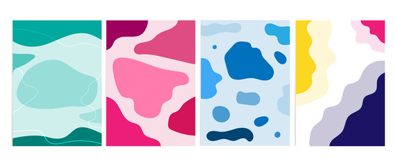Set cover pack of hand drawing various abstract element dynamic shape backgrounds. Compositions of minimal graphic dynamical colored spot and geometric form. Contemporary art modern and trendy.