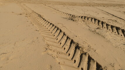 traces from wheels of the car