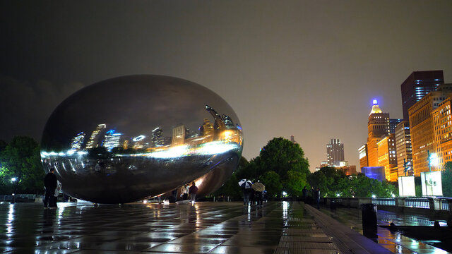 Cloud Gate At Millennium Park Chicago By Night - CHICAGO, ILLINOIS - JUNE 20, 2019