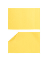 collection yellow color post it paper with creases and curling on a white background. clipping path.
