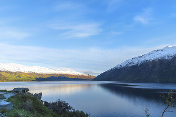 Fototapeta na wymiar Beautiful Landscape of Mountain Ranges and Lake Wakatipu Queenstown, New Zealand; South Island