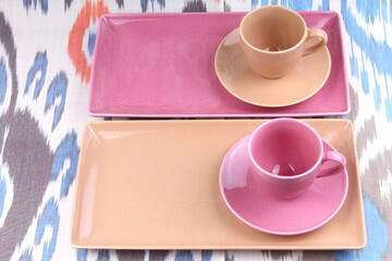colored plate cuup coffe tableware kitchenware 
