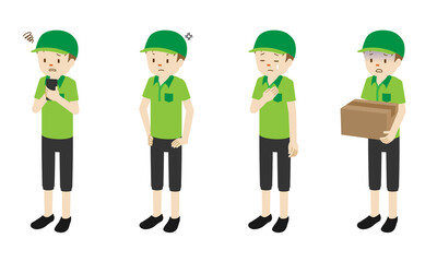 Illustration set of 4 poses of Courier delivery man standing