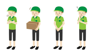 Illustration set of 4 poses of Courier delivery man standing