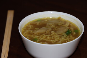 Thukpa, Tibetan noodle soup, vegetables and mushroom, famous variant among Tibetan people and Himalayan people of Nepal, consumed in the Sikkim and north east India