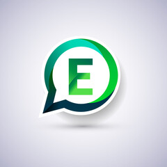 logo E letter, green and blue color on circle chat icon. Vector design for your logo application for company identity.