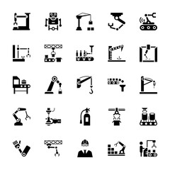 Manufacture Robotics Glyph Vector Icons 