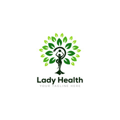 lady health logo, creative lady, snake and leaves vector