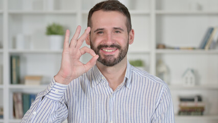 Portrait of Positive Young Man showing OK Sign 