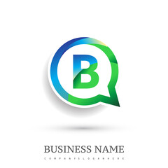 logo B letter, green and blue color on circle chat icon. Vector design for your logo application for company identity.