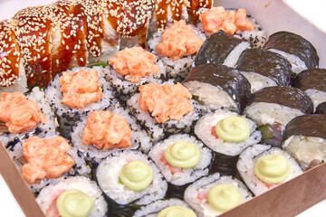 Set of Sushi rolls in the box