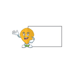 A caricature drawing of yellow clamp with board