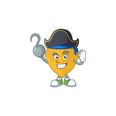 mascot design style of yellow clamp as a pirate having one hook hand