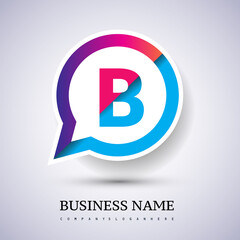 logo B letter colorful on circle chat icon. Vector design for your logo application for company identity.