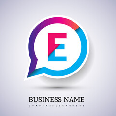 logo E letter colorful on circle chat icon. Vector design for your logo application for company identity.