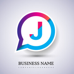 logo J letter colorful on circle chat icon. Vector design for your logo application for company identity.