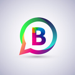 logo B letter colorful on circle chat icon. Vector design for your logo application for company identity.