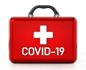 Covid-19 first aid kit isolated on white background. 3D illustration
