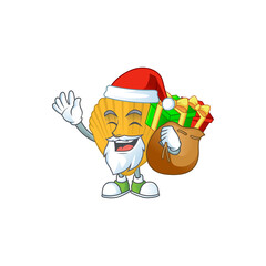 Santa yellow clamp Cartoon drawing design with sacks of gifts