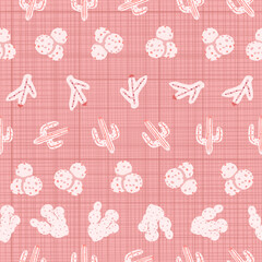 Abstract cute cactus plants on pink textured background