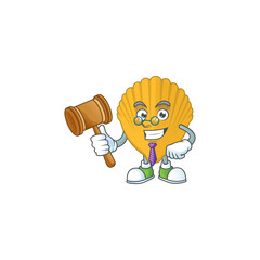 A wise Judge yellow clamp cartoon mascot design wearing glasses