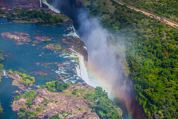 Victoria Falls on the Zambezi River, border between Zimbabwe and Zambia