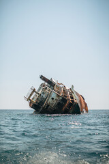 the stranded cargo ship, the Ibrahim-Yakim in the Black sea on the background of blue sky