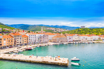 Panorama of the town of Senj in Primorje in Croatia, Nehaj fortress in background
