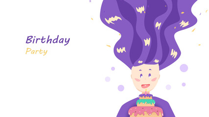 Birthday party, people vector cartoon celebration, greeting card invitation