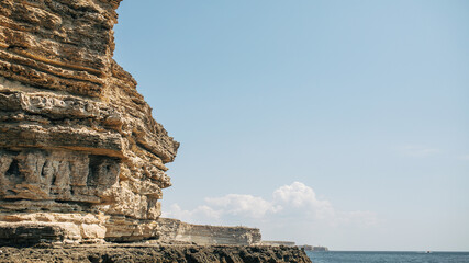 rocks of Cape Tarhankut in the black sea against a clear sky