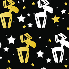 Christmas seamless pattern Vector background with deers and christmas tree Wrapping paperor wallpaper design