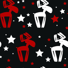 Christmas seamless pattern Vector background with deers and christmas tree Wrapping paperor wallpaper design