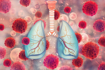 Respiratory virus infection and coronavirus outbreak, dangerous lung disease, medical background, 3d illustration