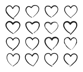 Hand drawn heart icons set, love symbol. Sketched doodles hearts collection. Vector illustration.