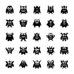 Funny Monsters Glyph Vector Icons Set