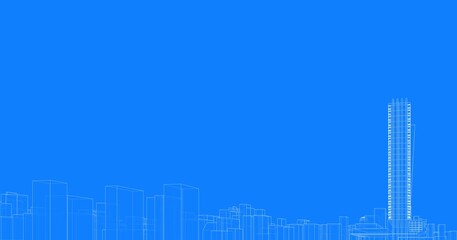 Perspective outline architecture building 3d illustration, modern urban architecture abstract background design