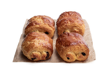 Homemade puff pastry with chocolate stuffed isolated on a white