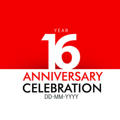 16 year Anniversary Concept Red Color and White for Banner, Poster, Greeting Card - Vector