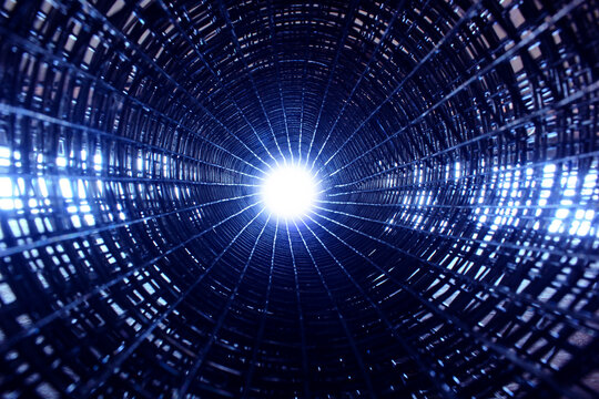 wire coils are kept in a circle so that they look like tubes with a light source at the end, making it look like a tunnel into the future, looking so futuristic that it matches the robotic theme