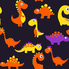 Obraz na płótnie Canvas Childish dinosaur seamless pattern for fashion clothes, fabric, t shirts. hand drawn vector