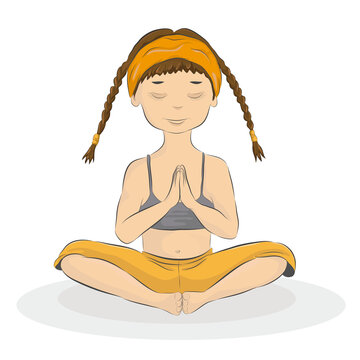 Vector cartoon illustration of a yoga meditating girl