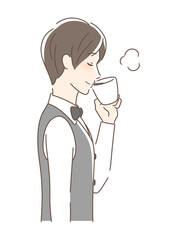 マグカップのコーヒーを飲む男性の横顔