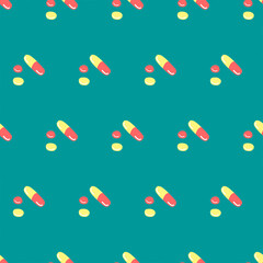 Seamless pattern with medicines, capsules, medicaments, drugs, pills and tablets. Medical pharmacy backgrounds and textures. Vector EPS10 illustration