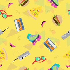 Vector 90s Themed Seamless Pattern Background - Vector