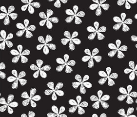 Decorative abstract vector seamless pattern with chalk drawn handwritten flowers 