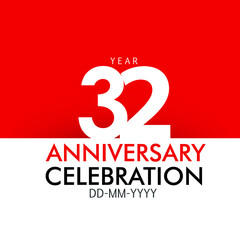32 year Anniversary Concept Red Color and White for Banner, Poster, Greeting Card - Vector