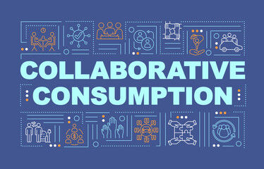 Collaborative consumption word concepts banner. Sharing economy business model infographics with linear icons on dark blue background. Isolated typography. Vector outline RGB color illustration